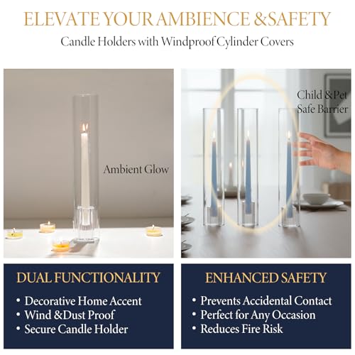 Hurricane Candle Holders with Ribbed Taper Candle Holders Set of 9 (Clear / 14H"-9pcs+9pcs Taper Holder（S/M/L）)