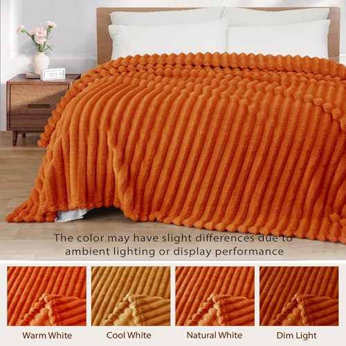 Striped Fleece Throw Blanket for Couch (Burnt Orange / Throw ( 50x60 IN ))