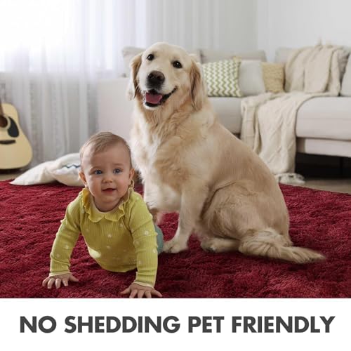 8x10 Ft Extra Large Shag Rugs for Living Room (Ad Burgundy / 8' X 10' (Rectangular))