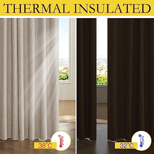 Oatmeal Vintage Open Linen Weave Flax Thermal Curtains (42"W x 54"L (Pack of 2) / Oatmeal)