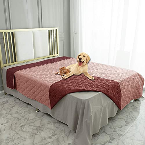 Waterproof Dog Bed Cover Pet Blanket for Furniture Bed Couch Sofa Reversible (82x120 Inch (Pack of 1) / Pink+burgundy)
