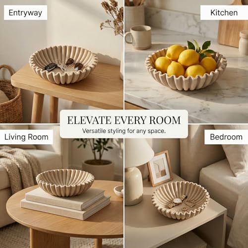 Large Decorative Bowl for Home Decor (Beige Resin)
