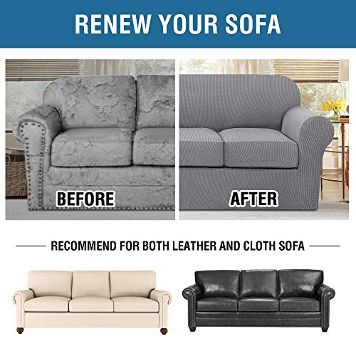 4 Piece Stretch Sofa Covers for 3 Cushion Couch Covers for Living Room Furniture Slipcovers (Large / Dove)