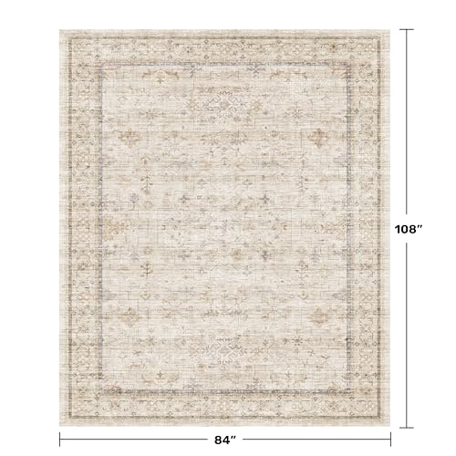 Beige Floral Washabel Area Rug for Living Room (7' x 9' (Rectangular) / Light Sand Beige)