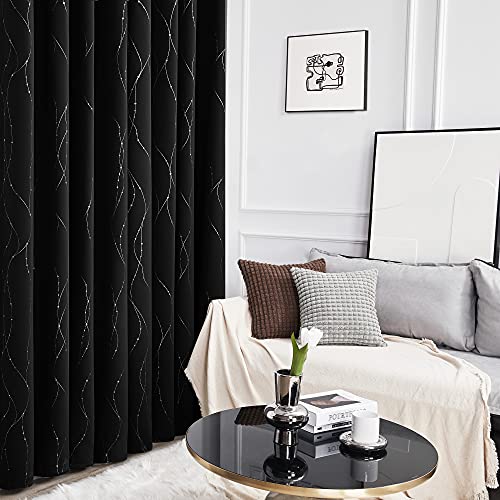 Living Room Curtains 84 Inches Long (Black/Wave Dots / 52"W x 84"L (Pack of 2))