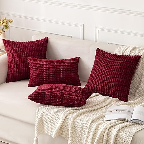 Christmas Corduroy Decorative Throw Pillow Covers 18x18 Burgundy (Burgundy / 18" x 18" (Pack of 2))