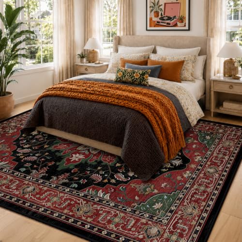 Washable Area Rug (Red / Black / 5' x 7' (Rectangular))