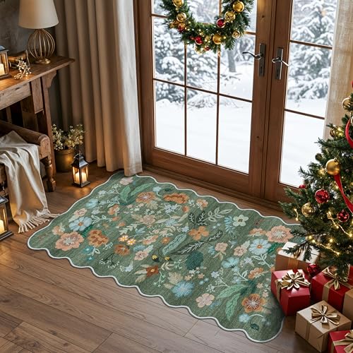 Washable Floral 2x4 Area Rug (2x4 / Green/Floral)