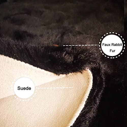 Faux Rabbit Fur Round Rug 8ft Black Round Rugs for Bedroom Decor Fluffy Area Rugs for Living Room (Black / 7'10" (Round))