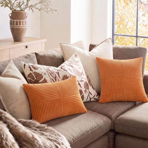 2 Packs Orange Fall Decorative Throw Pillow Covers 16x16 Inch for Living Room Couch Bed Sofa (Orange / 16" x 16" (Pack of 2))