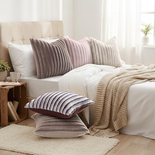 Fall Faux Fur Throw Pillow Covers 12x20 Set of 2 Tan (Tan / 20" x 12" (Pack of 2))