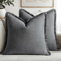 Boho Linen Fringe Decorative Throw Pillow Covers Grey 18x18 (18" x 18" (Pack of 2) / Grey)