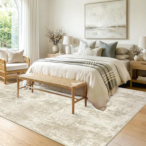 Washable 8'x10' Abstract Area Rug for Living Room Cream Beige (Beige/Cream / 8' x 10' (Rectangular))