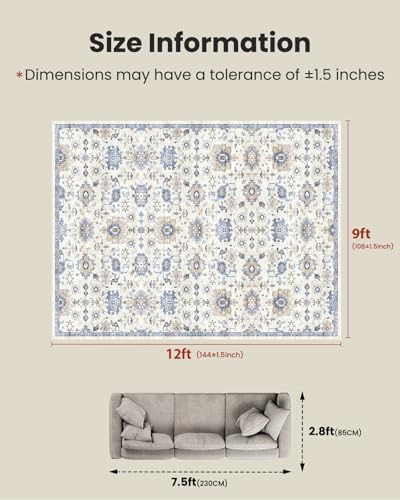 Amada Large 9x12 Washable Area Rug for Living Room (9' x 12' (Rectangular) / Blue/White)