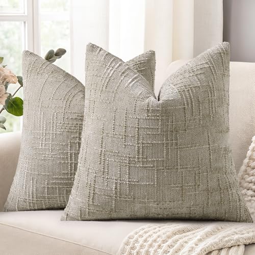 Textured Chenille Throw Pillow Covers 26x26 Set of 2 Light Brown (Light Brown / 26" x 26" (Pack of 2))