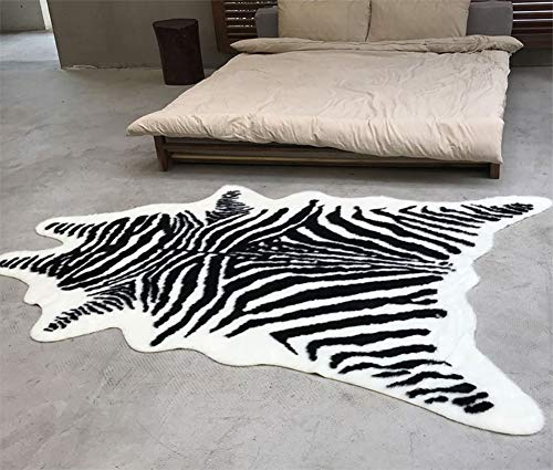 Zebra Print Rug Faux Animal Cowhide Skin Area Rug Leather Carpet Mat Small Size for Home Office Livingroom 3.1' x 3.6' (Zebra Print - 3.1x3.6ft)