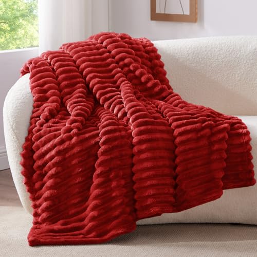 Ribbed Twin Blanket for Couch & Bed (Burgundy / Twin(60"x80"))