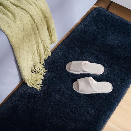 Shag Fluffy Runner Rug for Bedroom Girls Living Room (2' x 6' (Runner) / Navy Blue)