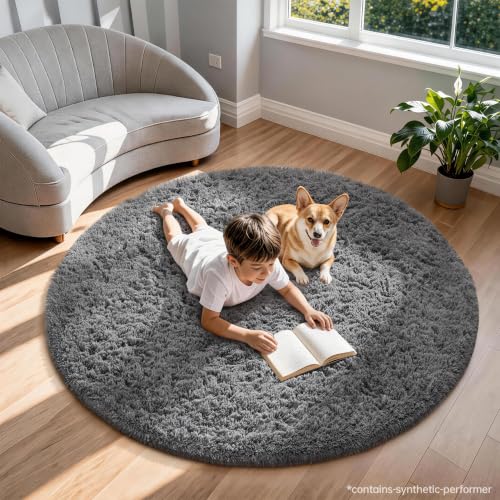 Round Rug 6Ft Grey Circle Area Rugs (1- Grey / 6' (Round))