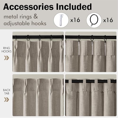 Pinch Pleated Thick Linen Curtains 90 Inches Taupe Window Curtains (Taupe / 40"W x 90"L (Pack of 2))