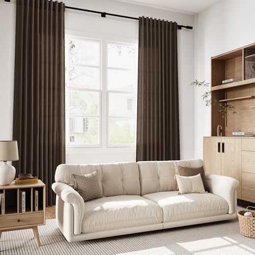 Chocolate Linen Curtains 84 Inch Length 2 Panels Set for Living Room Back Tab Light Filtering Semi Sheer Curtain for Bedroom Farmhouse Drapes (52"W x 84"L (Pack of 2) / Chocolate)