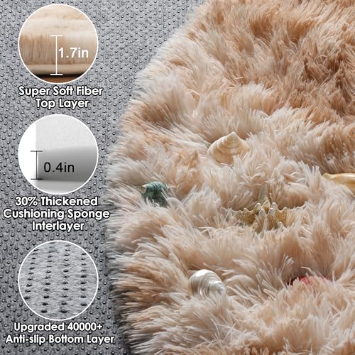 Tie Dye Beige Round Area Rugs 5ft (Tie-dyed Light Beige / 5' (Round))