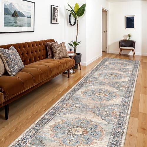 Washable 3x12 Hallway Runner Rug (Blue / 3' x 12' (Rectangular))