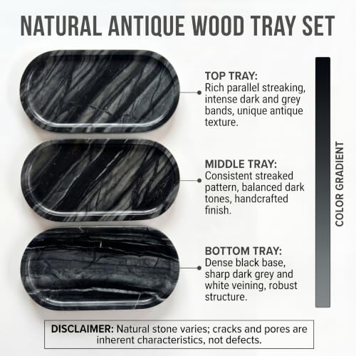 Antique Wood Oval Marble Tray (Antique Wood / 11.8" x 5.9" x 0.6")