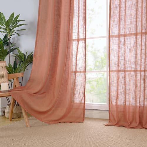 Terracotta Linen Curtains 80 inch Length 2 Panels for Doorway (Terracotta / 34"W x 80"L (Pack of 2))
