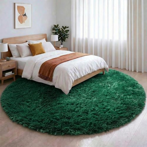 Dark Green Large Round Circle Area Rug 6Ft for Living Room Bedroom (Dark Green / 6' (Round))