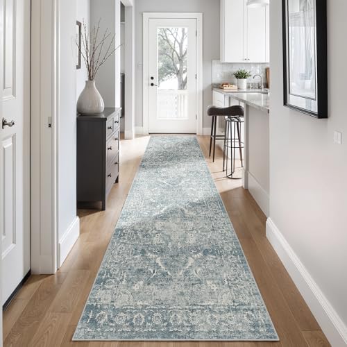 2'6"x12 Washable Runner Rug (Blue / 2'6" x 12' (Runner))