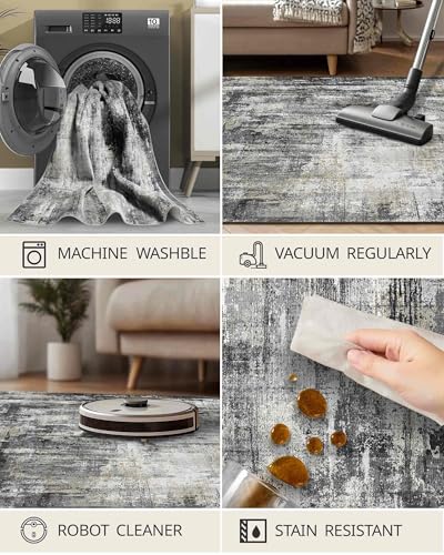 8x10 Area Rugs for Living Room Large Abstract Washable Rug (Black Gold / 8' x 10' (Rectangular))