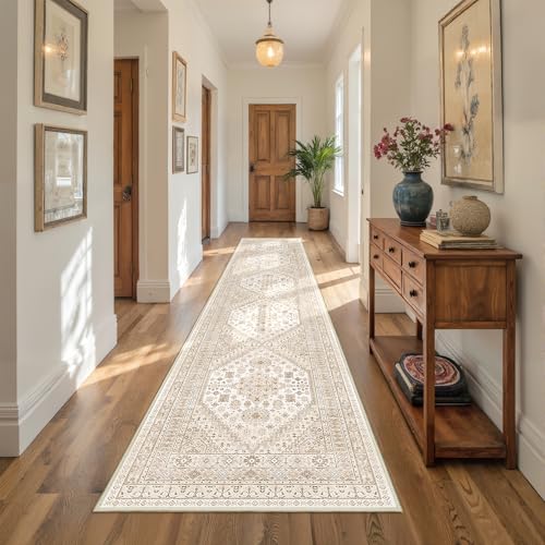 Hallway Runner Rug 2x12 Extra Long Washable Runner (Cream/Beige / 2' x 12' (Runner))