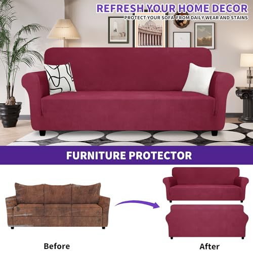 Oversized Super Stretch Couch Cover (- Wine Red / X-Large (92"-115"))