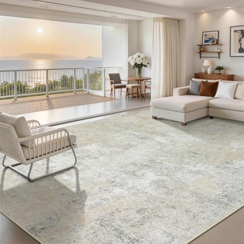 10x14 Area Rugs for Living Room Washable Dining Room Beige Grey (Beige/Grey / 10' x 14' (Rectangular))