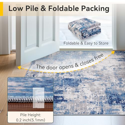 Washable 3'x5' Abstract Area Rug for Living Room Blue Gray (Blue/Gray / 3' x 5' (Rectangular))