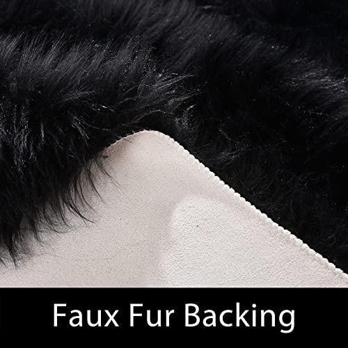 Black Faux Fur Round Rug 6.7ft Shag Sheepskin Rug for Bedroom Fluffy Carpet for Living Room Furry Rugs for Playroom Luxury Home Decor (6'7" (Round) / Black)
