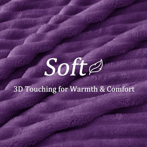 Ribbed Purple Throw Blanket for Couch (Purple / Throw(50"x60"))