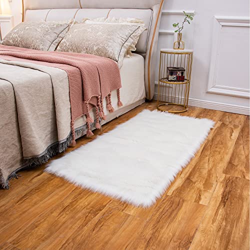 Ultra Soft Fluffy Shaggy Area Rug Faux Fur Rug Chair Cover Seat Pad Fuzzy Area Rug for Bedroom Floor Sofa Living Room (White / 2' x 4' (Rectangular))