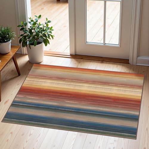 Front Door Mat Indoor Outside Entrance 2x3 Modern Ombre Rainbow Rug (Sunset Ombre - Rust/Blue / 2' x 3' (Rectangular))