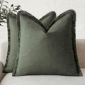 Decorative Linen Fringe Throw Pillow Covers 24×24 Dark Green (24" x 24" (Pack of 2) / Rifle Green)