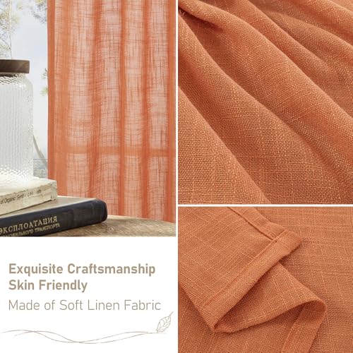 Sheer Linen Curtains 63 Inch for Bedroom 2 Panels (Burnt Orange / 52"W x 63"L (Pack of 2))