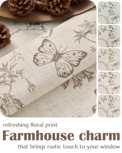 Floral Linen Curtains for Living Room 84 Inch Length Butterfly Curtain Taupe Floral Curtains French Country Farmhouse Curtain Flower Patterned Drapes Window Treatment Set 2 Panels (Flower Taupe / 50"W x 84"L (Pack of 2))