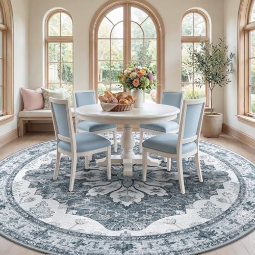 Washable Area Rug (Grey/White/Beige / 8' (Round))