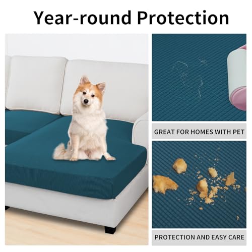 Stretch 3 Pieces Couch Cushion Covers for Sectional Sofa Left (2 Seater + 1 Chaise / Peacock Blue)