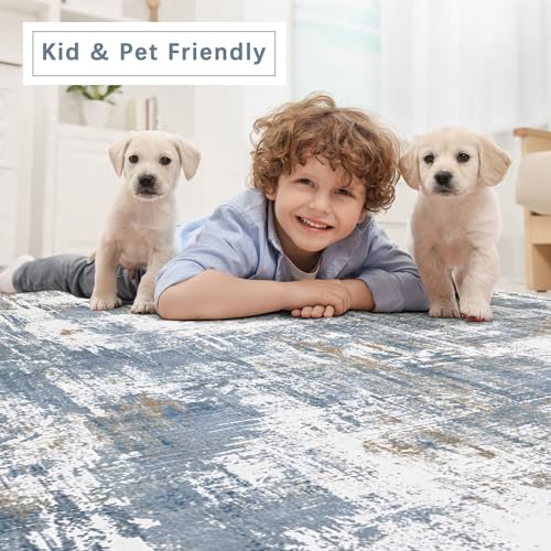 8x10 Washable Area Rugs for Living Room (8' x 10' (Rectangular) / Blue-white-reddish Brown)