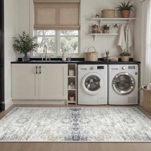 Runner Rug 2x5 Washable Non (Blue/Ivory / 2' x 5' (Runner))