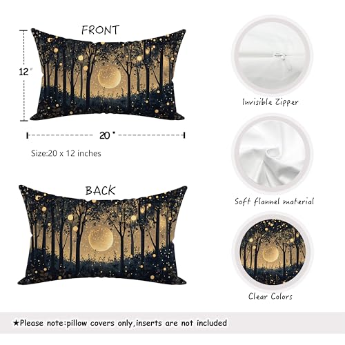 Rustic William Morris Inspired Gold Moon Pillow Covers 12x20 Set of 2 (Forest-black and Gold 26 / 20" x 12" (Pack of 1))