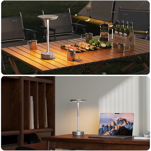 2 Pack Rechargeable Cordless Table Lamp (Silver-2)