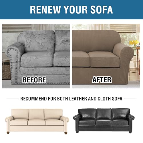 4 Piece Stretch Sofa Covers for 3 Cushion Couch Covers for Living Room Furniture Slipcovers (Large / Macchiato)